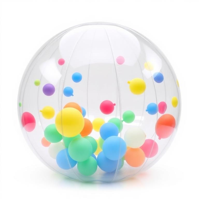 Clear inflatable bubble dome filled with colorful balloons
